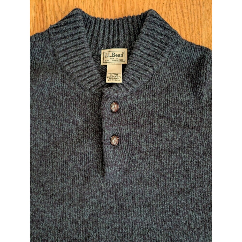 LL Bean Sweater Mens Large XL Tall Pullover Henley Lambs Wool Heavy 285175